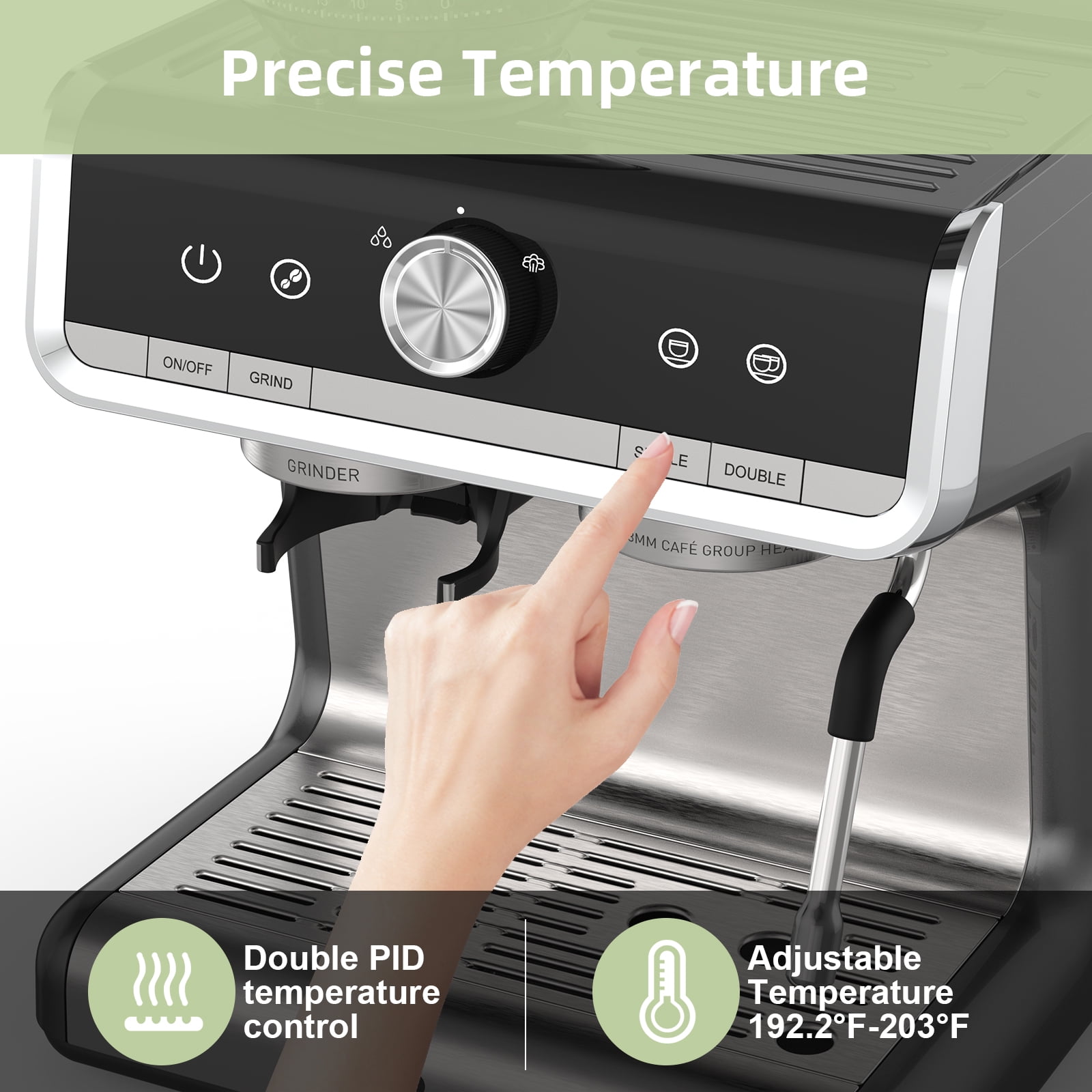 20 Bar Semi-Automatic Espresso Machine with Built-in Grinder & Milk Frother, 2.8L Removable Water Tank for Cappuccino, Latte, Home and Office Use
