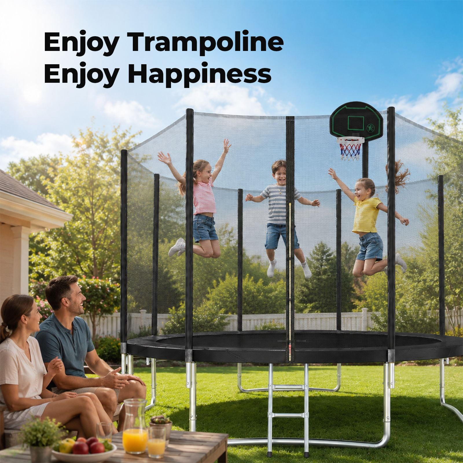 Alvantor 14Ft Trampoline for Kids, Round Trampoline with Enclosure Net and Basketball Hoop Black