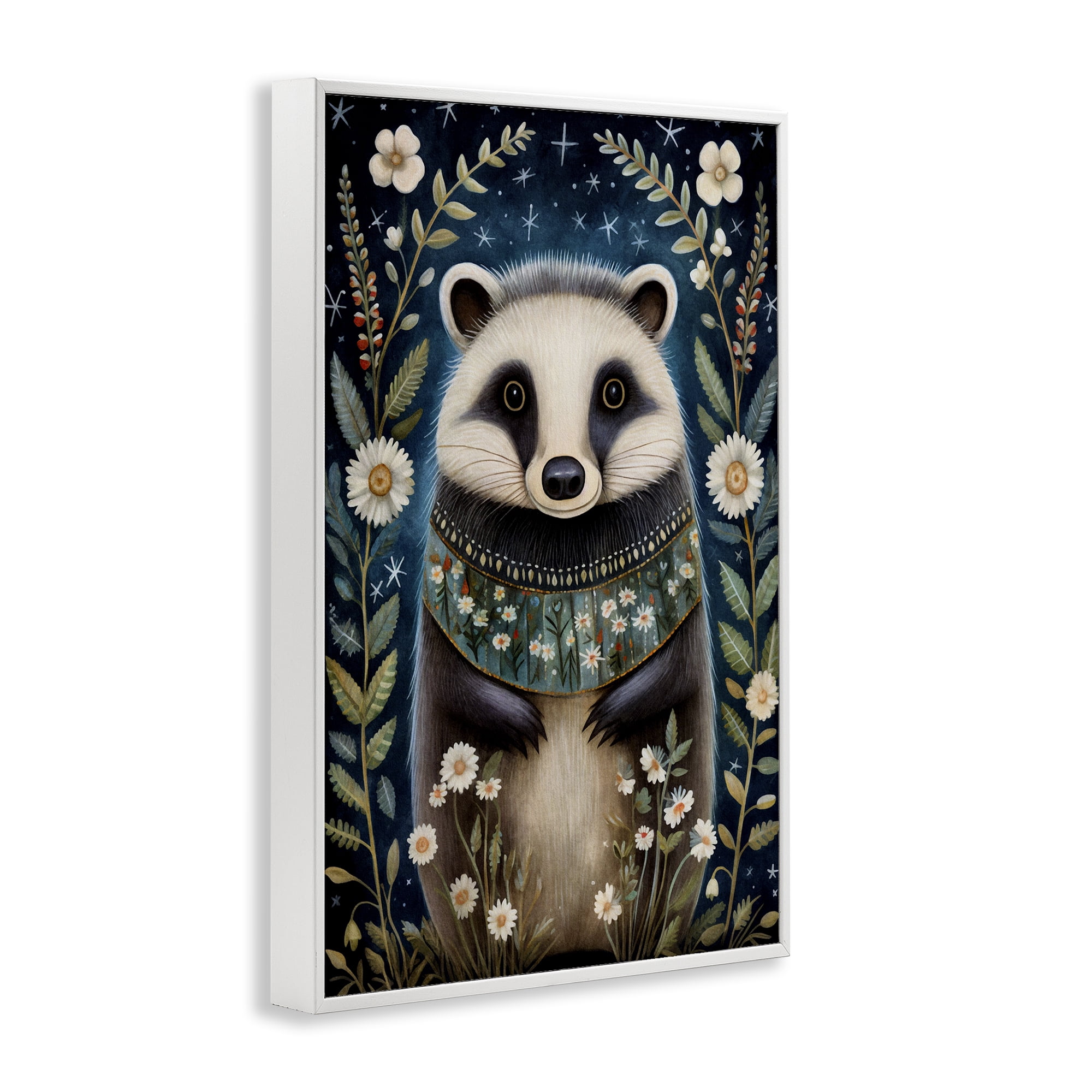 Stupell Industries Woodland Pattern Badger Animals & Insects Painting White Framed Art Print Wall Art, 12 x 18