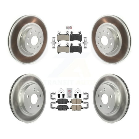 Transit Auto Front Semi-Metallic Rear Ceramic Pads and Coated Disc Brake Rotors Kit for Car 2016-2018 Cadillac CT6 with 345mm Diameter Rotor KGA-101618