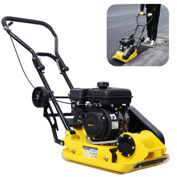 【LuckyNote】2.5HP Plate Compactor with 8200N Force, Gas Powered 79.7cc Compactor Machine, 19.3”x12.6” Plate with Foldable Wheels, Yellow