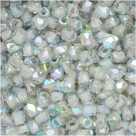 - True2 Czech Fire Polished Glass, Faceted Round Beads 2mm, 50 Pieces, Crystal Blue Rainbow
