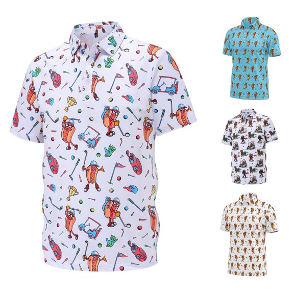 JAJAHO Mens Polo Shirts Short Sleeve Casual Funny Printed Summer Breathable Mesh Stretch Golf Shirts For Men Versatile Tops