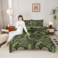 thumbnail image 4 of Manfei Green Dinosaur 3 Pieces Queen Comforter Set,Tree Leaves Bedding Sets,Jungle Animal Bedding Comforter Set,Super Cozy Wildlife Room Decoration,Reversible, 4 of 8