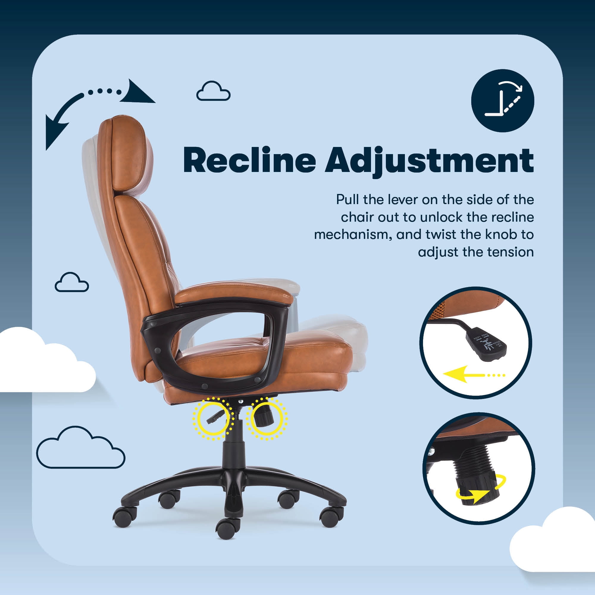 Serta Comfort Executive Big & Tall Ergonomic Office Chair Bonded Leather Cognac