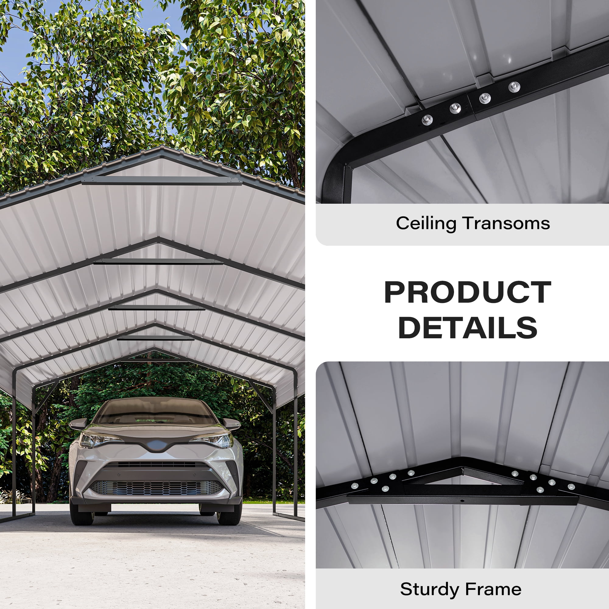LAUSAINT HOME 12' x 20' Outdoor Metal Carport, Heavy Duty Waterproof Carport with Steel Panels for Car, Boat, Truck