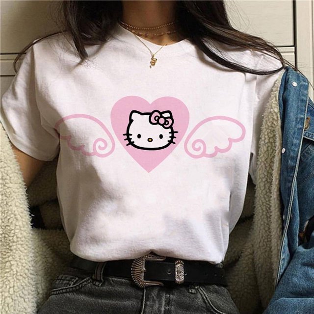 Camiseta de Manga Y2k de Anime japonés Hello Kitty para mujer, novedad de 2024