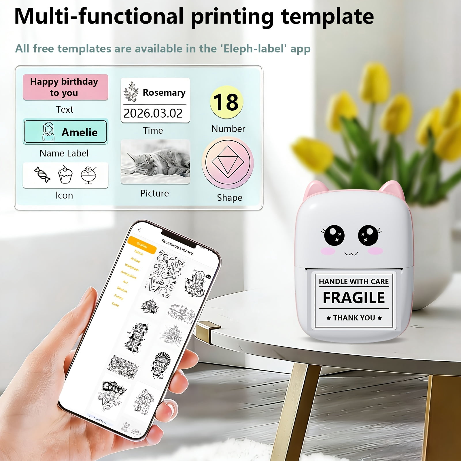 Label Maker/ Thermal Label Printer (Tape Included): A Mini Handheld Sticker Maker Featuring A Variety of Built-In Templates Perfect for Both Office And Home Use