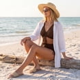 thumbnail image 7 of IYYVV Womens High Waisted Bikini Sets Short Sleeve V Neck Two Piece Swimsuit Ruched Side Tie Bathing Suit Brown L, 7 of 7