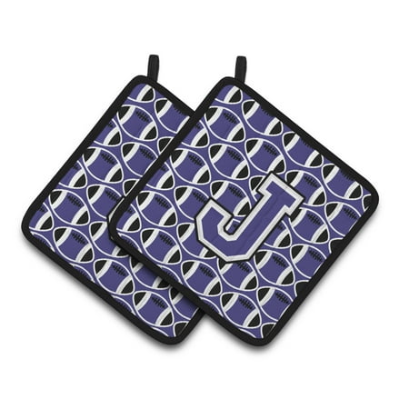 

Carolines Treasures CJ1068-JPTHD Letter J Football Purple and White Pair of Pot Holders 7.5HX7.5W multicolor