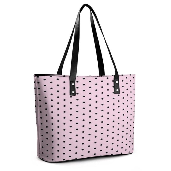Black Polka Dots Pink Background Woman Leather Handbags Large Tote Bag Fashion Portable Handbags With Zipper