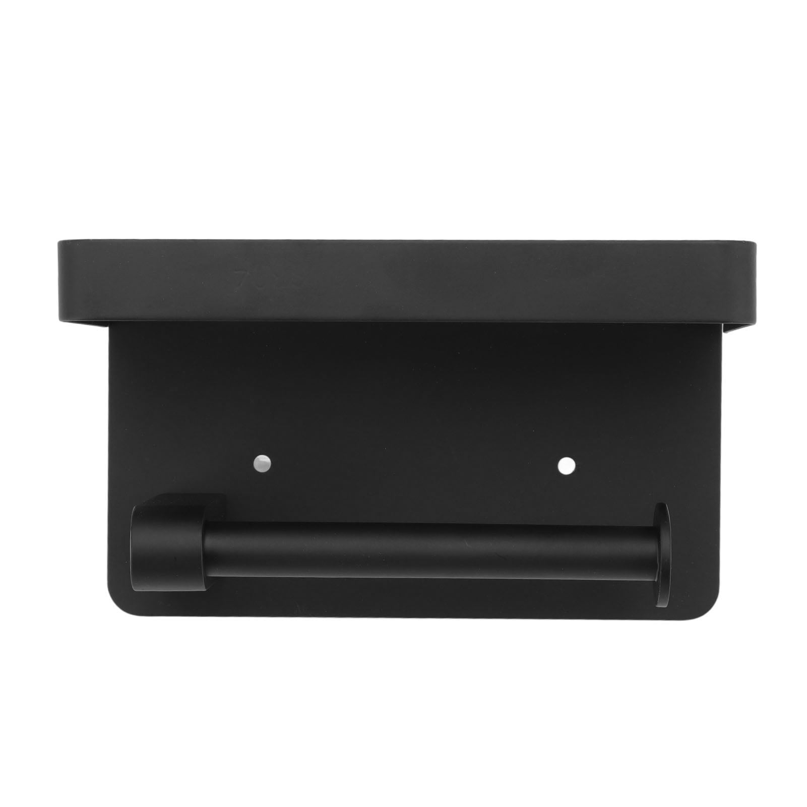 M Buder Toilet Paper Holder with Shelf, Wall Mounted Stainless Steel Tissue Roll Dispenser, Waterproof Storage Rack for Bathroom and Washroom, Black (7.48 in / 19 cm)