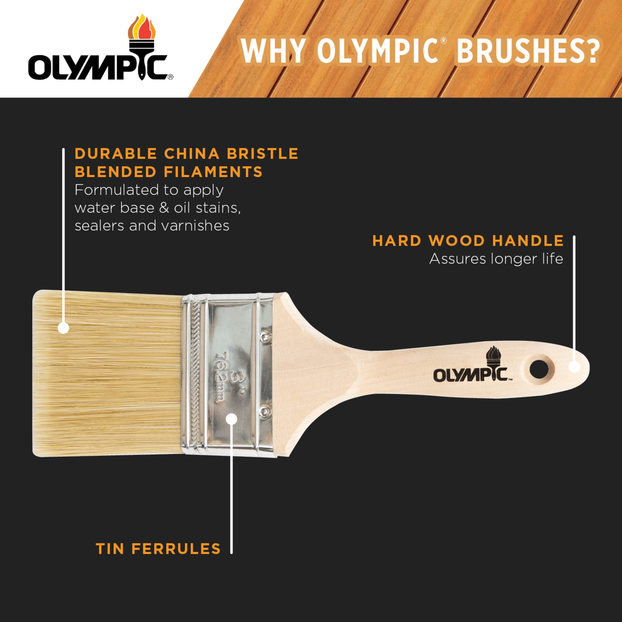 Olympic China Bristle Blend Deck Brush for All Stain Types, 2 & 3" Combo Pack
