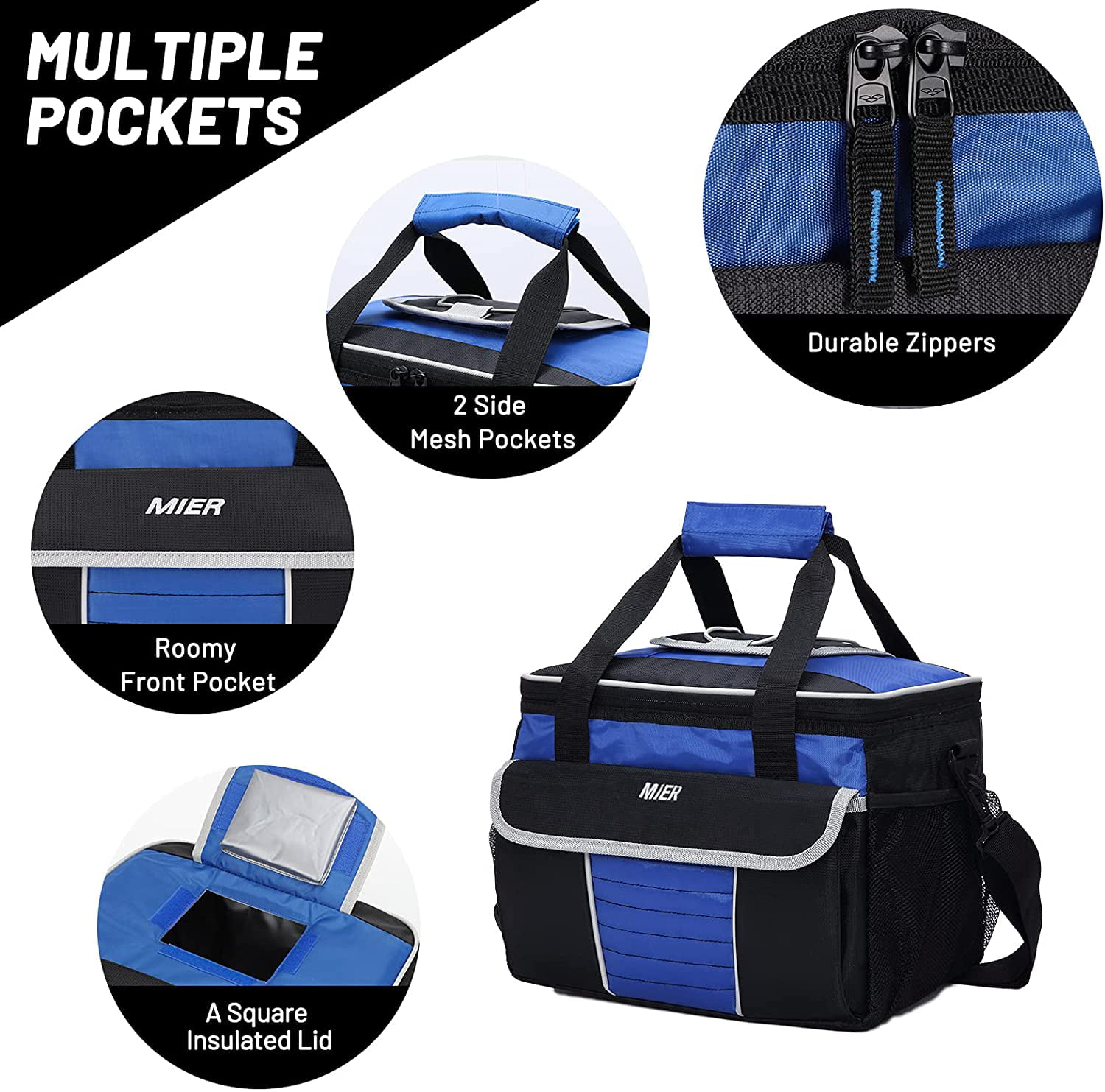 MIER Adult Lunch Box Insulated Lunch Bag Large Cooler Tote, Bluesteel / Medium