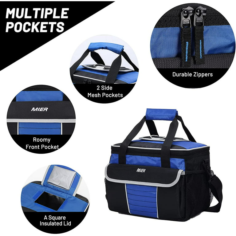 MIER Large Insulated Lunch Bag Cooler Tote Dual Compartment, Blue
