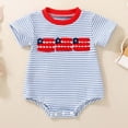 thumbnail image 2 of Baby Onesies Boy Newborn Baby Boy Independence Day Outfit Flag Embroidery Waffle Striped Short Sleeve Bubble Romper Summer Bodysuit, 2 of 9