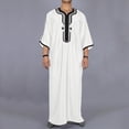 thumbnail image 2 of IWRICH Men's Muslim Clothes V-Neck Short Sleeve Plus Size Thobe Kaftan Loose Casual Solid Color Breathable Soft Thobe White XL, 2 of 4
