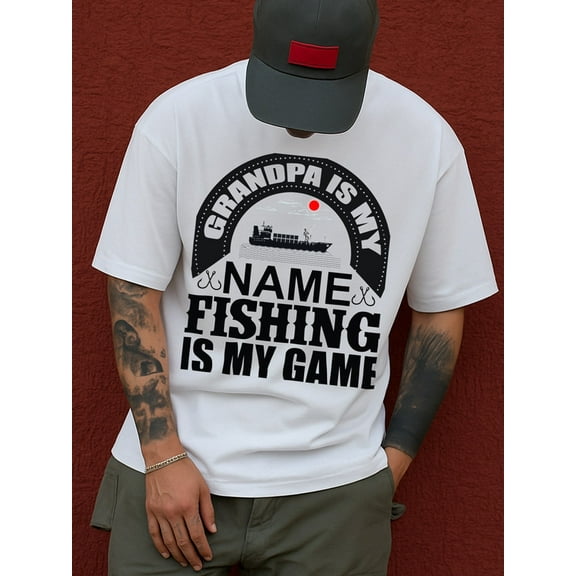 Grandpa's Fishing Game fishing graphic t shirts print mens 180G 100% Cotton white Comfortable loose T-shirt Regular fit, everyday comfort, relaxed and urban style Hip-hop streetwear fishing for men