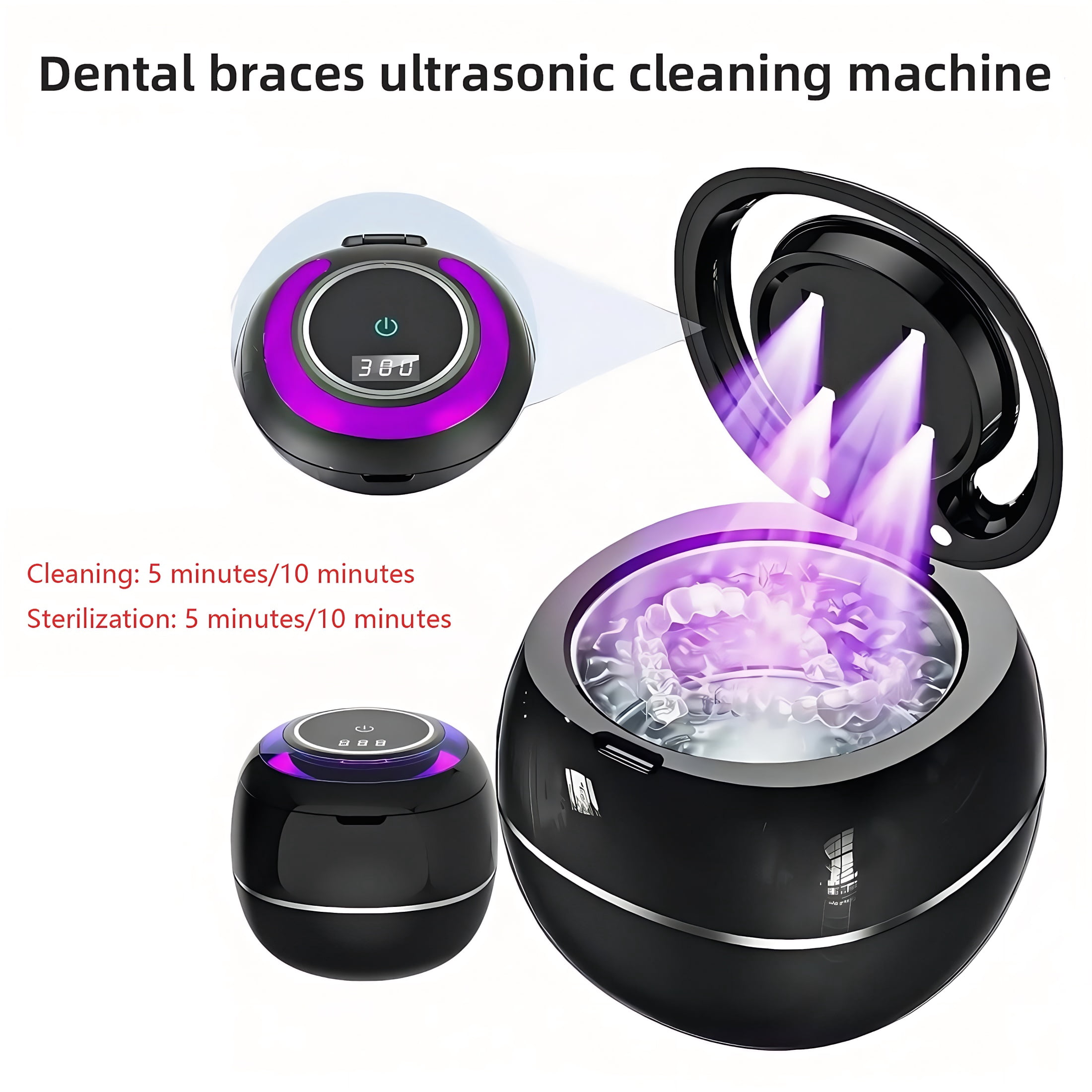 Ultrasonic Cleaner, 45khz Cleaner, UV Cleaner Machine with Digital Timer for Night Guards, Braces, Aligner, Eyeglass, Toothbrush, Jewelry(Black)