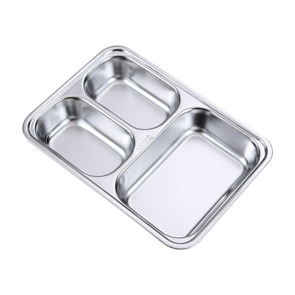 LAILLSH Stainless Steel Plate, Stainless Steel Divided Plates Stainless Plates, Rectangular Portion Control Plates Metal Food Tray for Dinner, Camping, Food Portion Control 9x11in -2026 New Arrival🔥