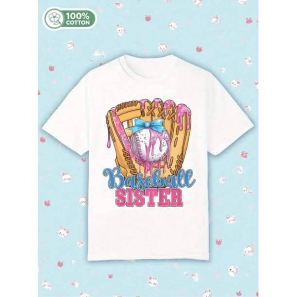 Baseball Sister Funny Baseball Ice Cream Drip Big Sister T-Shirt Summer Cute Kawaii Tops Crewneck Girls Boys Short Sleeve T Shirts Kids Child Children Teenage Shirts Unisex Clothes Tee 4-13 Years Kid