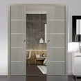 thumbnail image 3 of Modern Double Pocket Doors | Planum 0020 Grey Oak | Kit Trims Rail Hardware | Solid Wood Interior Bedroom Sliding Closet Sturdy Door-48" x 84" (2* 24x84), 3 of 6