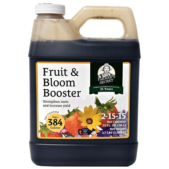 Farmer’s Secret Fruit & Bloom Booster Fertilizer (32oz) - Super Concentrated - Increases Flowering and Yield on All Varieties of Fruits, Vegetables and Flowers