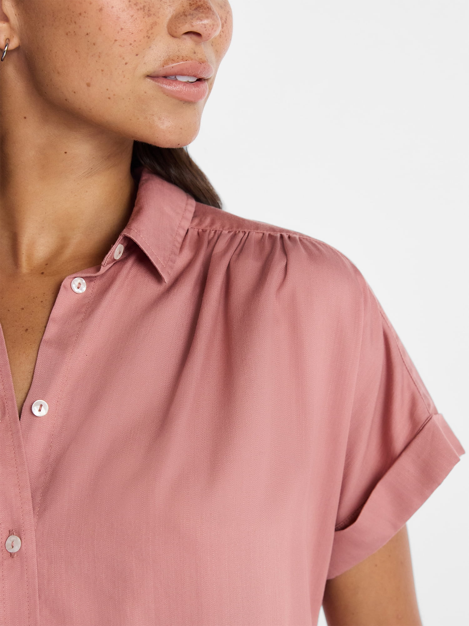 Time and Tru Women's Chambray Camp Shirt with Short Sleeves, Sizes XS-XXXL