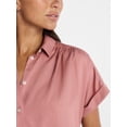 thumbnail image 4 of Time and Tru Women's Chambray Camp Shirt with Short Sleeves, Sizes XS-XXXL, 4 of 5