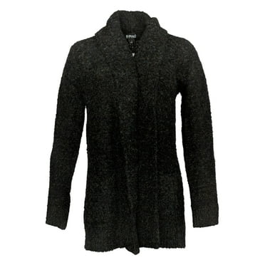 Buffalo Women's Front Pocket Boucle Cardigan Wool Sweater, Black, Small