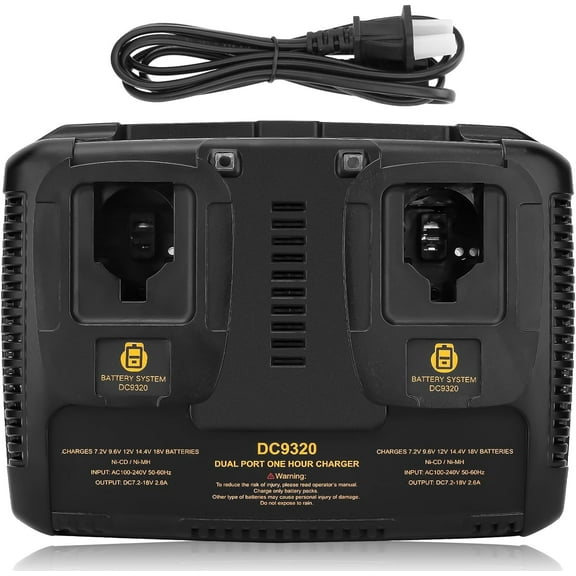 7.2V-18V Dual Fast Battery Charger DC9320 Compatible with Dewalt 7.2V 9.6V 12V 14.4V 18V Battery DC9096 DC9098 DC9099 DW9099 DW9057 DW9062 DC759
