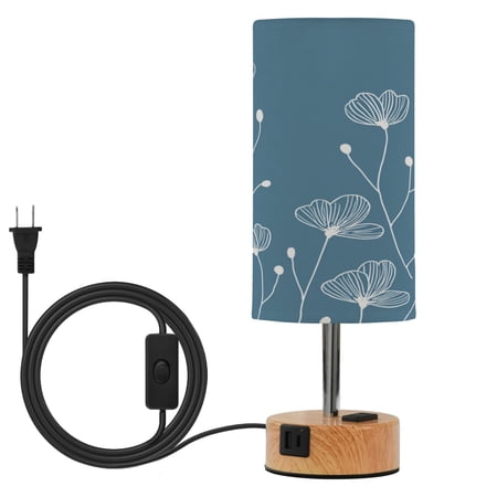 Touch Control Table Lamp with Wood Grain Metal Base 3 Color Temperature Adjustable LED Eye Caring Desk Lamp for Bedroom Study Simple White Outline Flowers