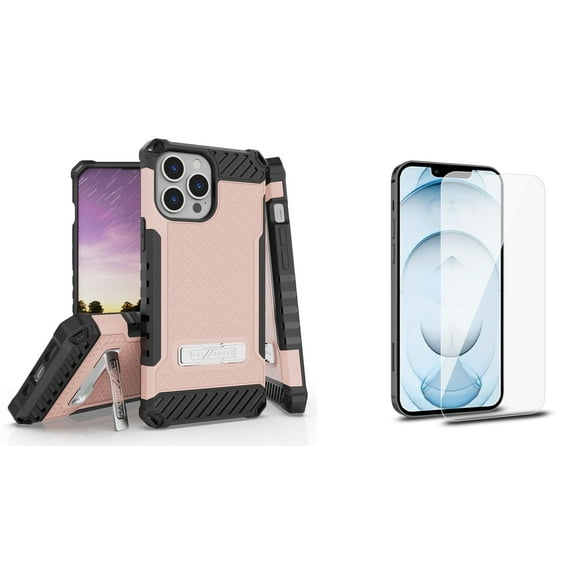 Bemz iPhone 13 Pro Max Bundle: Tri Shield Shockproof Armor Rugged Case (Pink), Premium Glass Screen Protectors (2-Pack)