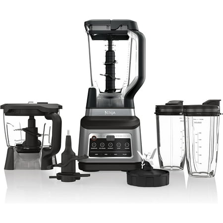 Ninja0 BN801 Professional Plus Kitchen System, 1400 WP, 5 Functions for Smoothies, Chopping, Dough & More with Auto IQ, 72-oz.* Blender Pitcher, 64-oz. Processor Bowl, (2) 24-oz. To-Go Cups, Grey