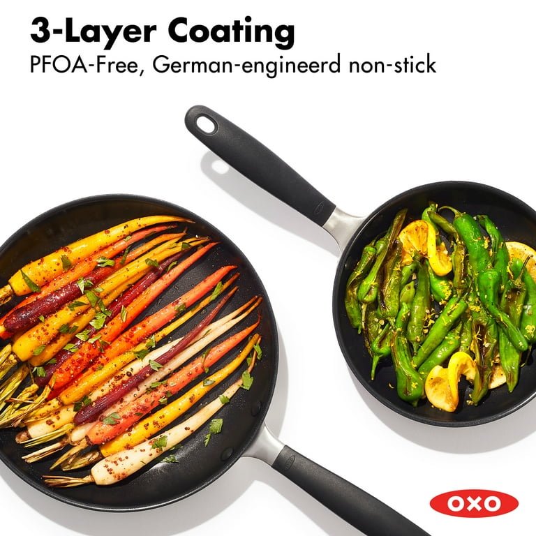 OXO Good Grips 10 Frying Pan Skillet, 3-Layered German Engineered Nonstick  Coating, Stainless Steel Handle with Nonslip Silicone, Black