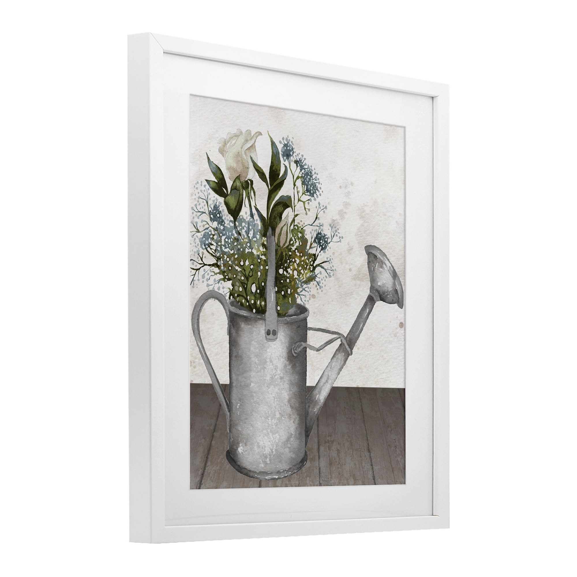 Stupell Industries Floral Pitcher Watering Can White Framed Print Under Glass, design by Elizabeth Medley