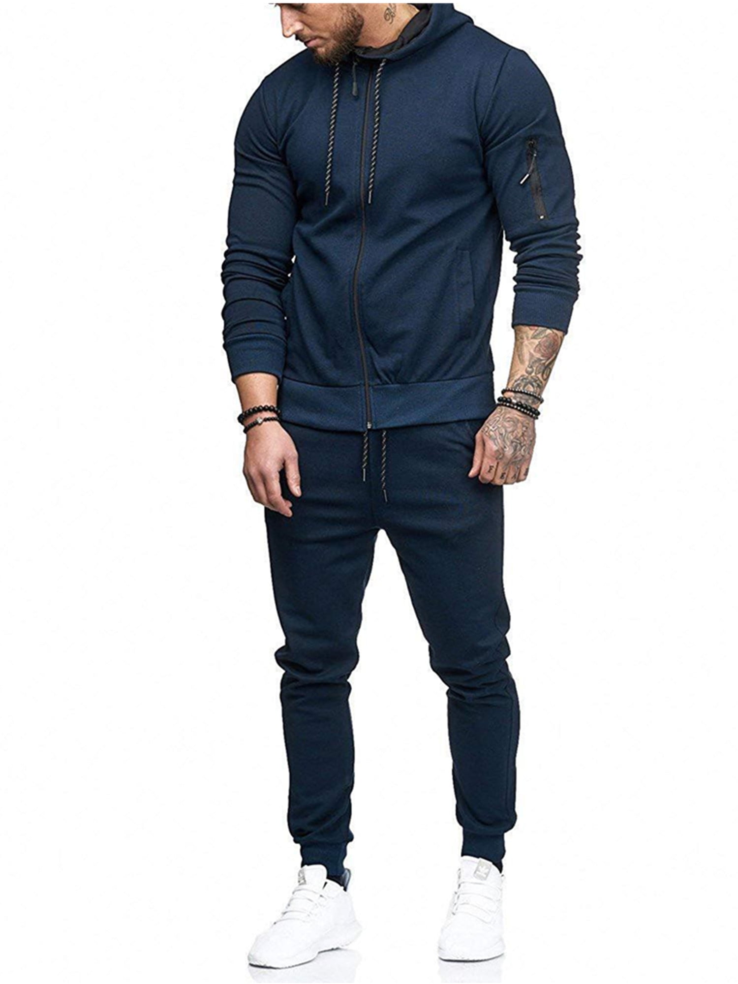 Men's Hooded Athletic Tracksuit Casual Full Zip Jogging SweatSuits 