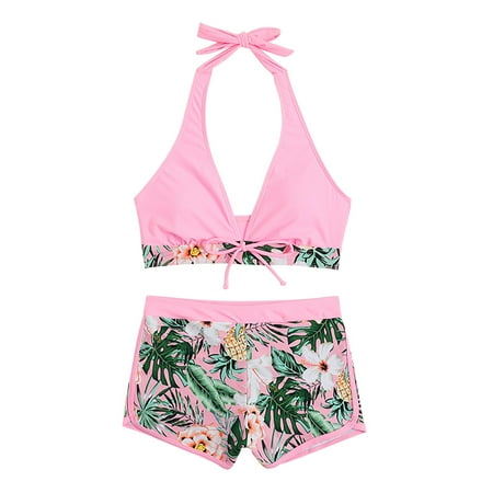 

ZHAGHMIN Swim Suit Cover Ups Womens High Waisted Bikini Sets Foral Print High Cut Swimsuit Two Piece Bathing Suits Board Shorts For Women Swim Bikini Halter Top Junior Womens Sports Bra Swimsuit Top