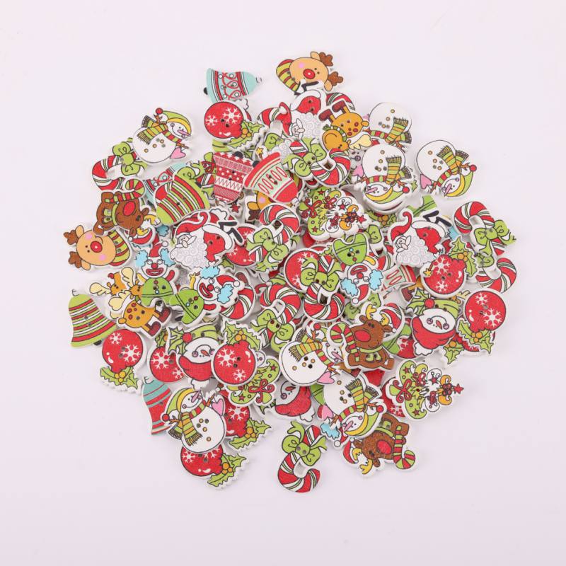 Mixed Style 100 Pieces Christmas Buttons Christmas Wooden Button Xmas Resin Buttons Christmas Pendants Charm Christmas Sewing Buttons Craft Embellishments for DIY Scrapbooking and Craft Decoration