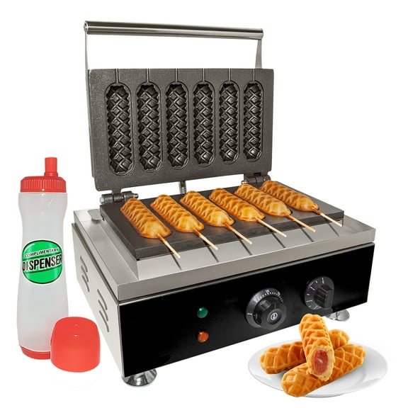 ald.kitchen 6-Waffle Commercial Electric Hot Dog Waffle Maker, Stainless Steel