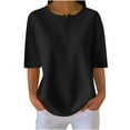 thumbnail image 3 of Swuxness Women Short Sleeve Casual T Shirts, Spring and Summer Tops, Ladies Crew Neck Solid Color Fashion Comfortable Loose Pullover Tee Black, XXL, 3 of 5
