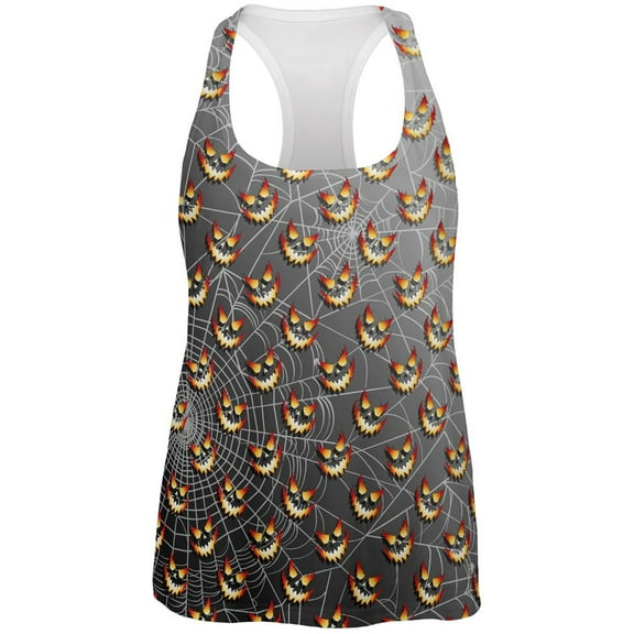 Halloween Spider Webs and Jack-O-Lanterns All Over Womens Work Out Tank Top Multi LG