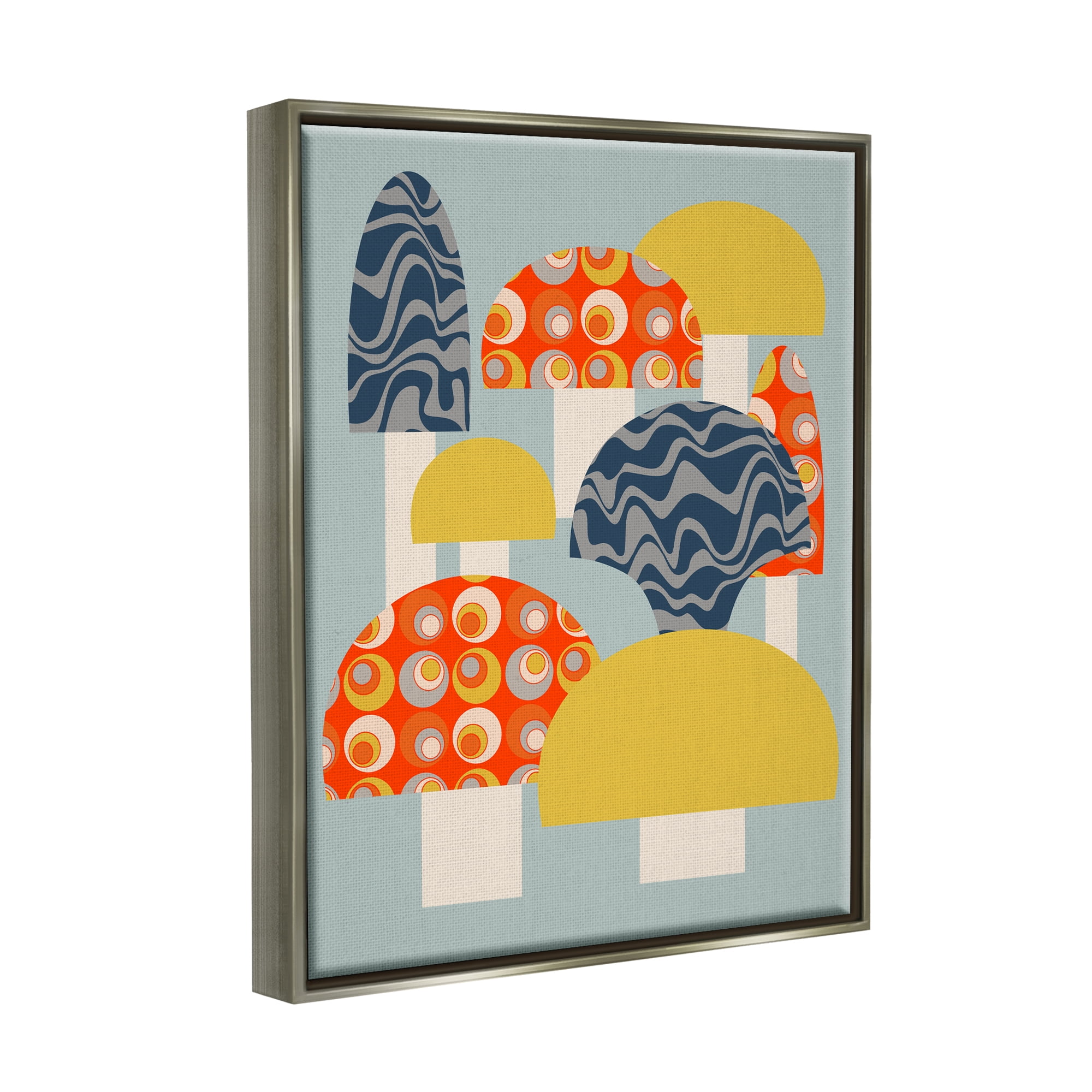Stupell Industries Fun Patterned Mushrooms Botanical & Floral Painting Gray Floater Framed Canvas Art Print Wall Art, 17 x 21
