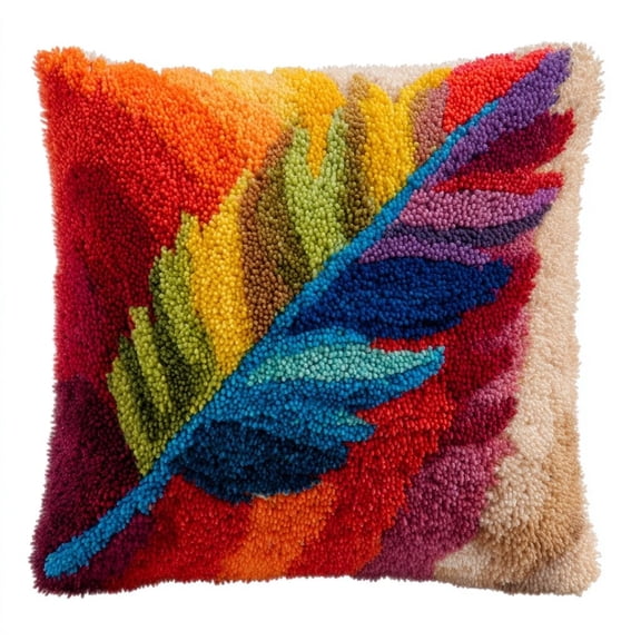 Latch Hook Kits Pillow Handmade Pillowcase colorful feathers Hook Latch Kit DIY Stitching Latch Hook Pillow Kit 17x17inch
