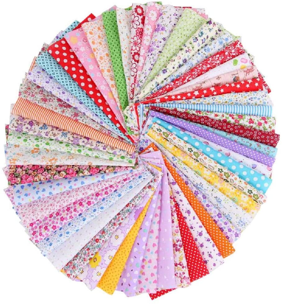 50 Pieces Cotton Fabric Fabric Packs Patchwork Fabrics 100 Cotton Cloth DIY Handmade Sewing