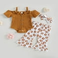 thumbnail image 2 of 3PCS Toddler Girl Short Sleeve Romper Rib Knit Button Bodysuit Flare Pants Clothes, 2 of 6