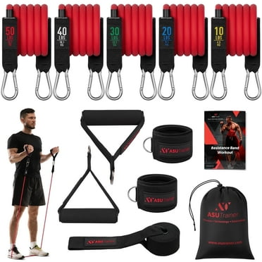 Trainer Resistance Bands Tube Workout Bands with Handles Ankle Straps and Door Anchor 5 Exercise Bands