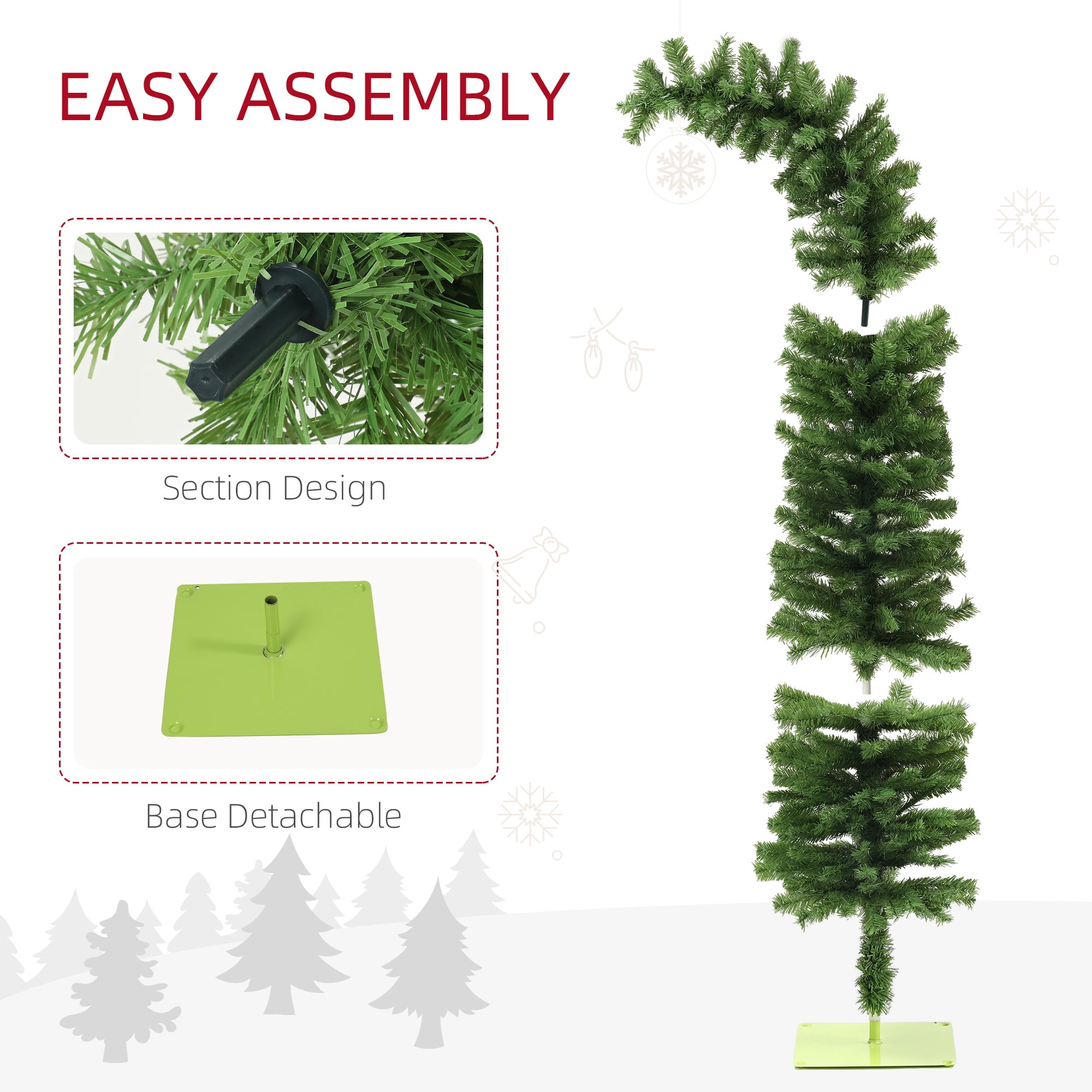 6ft Unlit Curled Top Pencil Christmas Tree 400 Tips Flame Retardant Small Space Holiday Decor