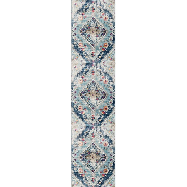 Rug Branch Savannah Transitional Boho Blue Grey Indoor Runner Rug For Entryway, Hallway, Bathroom, and Kitchen - 2' x 8' (2'3" X 8')
