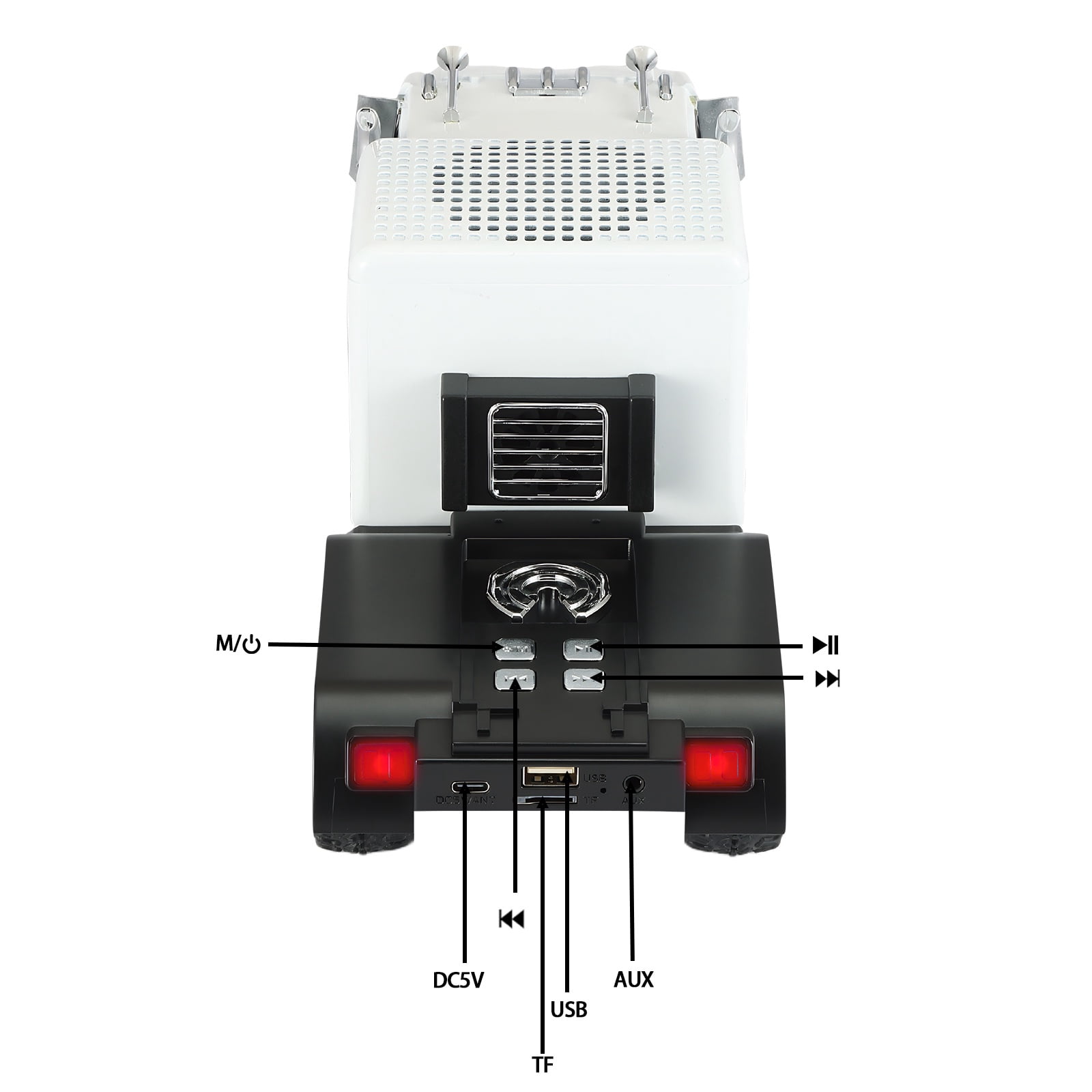 WSTER WS-570 Big Truck Model Bluetooth Speaker with USB TF Card AUX FM Radio TWS Pairing for Home OutdoorBeach Stereo Audio Subwoofers Birthday Gift(White)